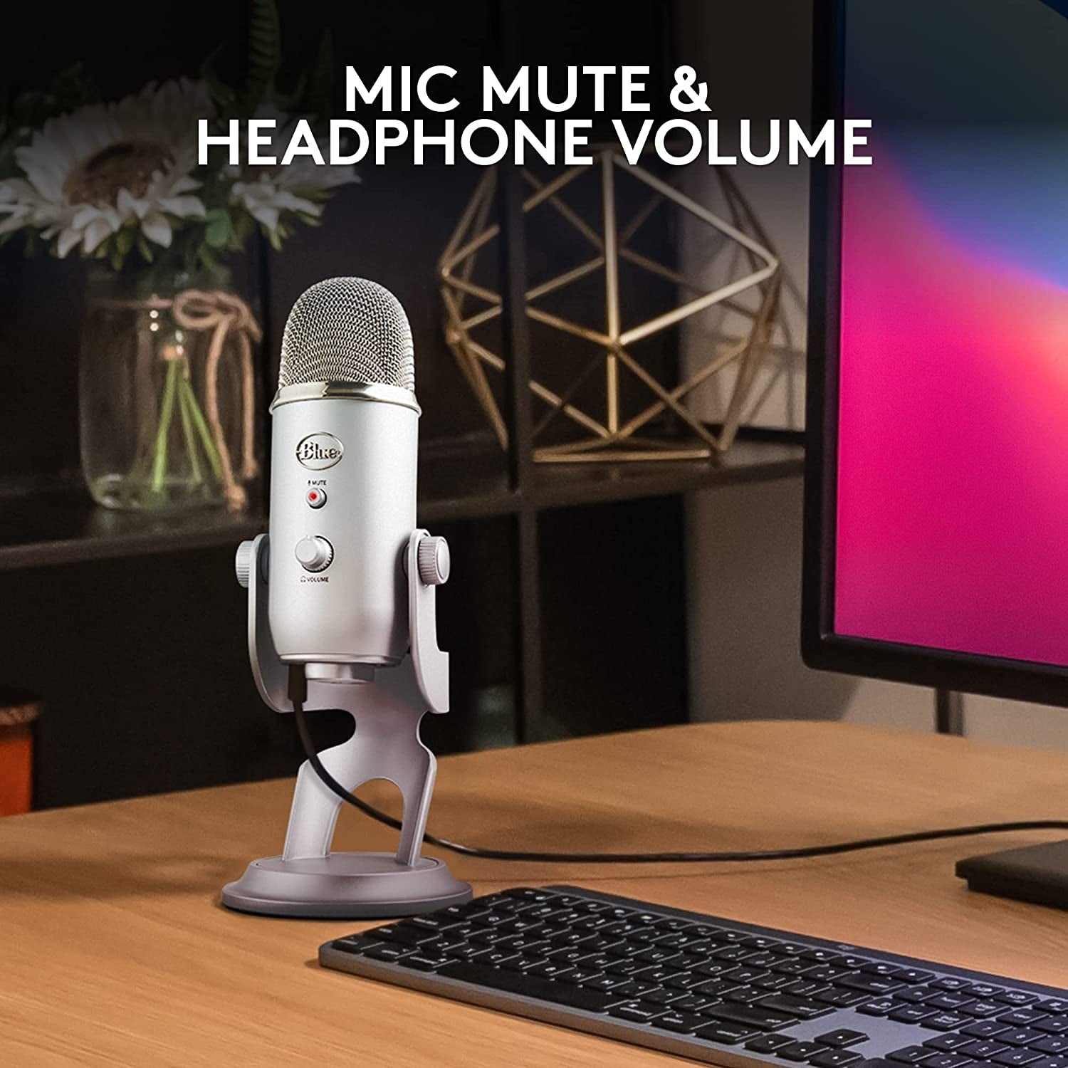 Blue Yeti USB Microphone for Recording, Streaming, Gaming, Podcasting on PC and Mac, Condenser Mic for Laptop or Computer with Blue VO!CE Effects, Adjustable Stand - Silver