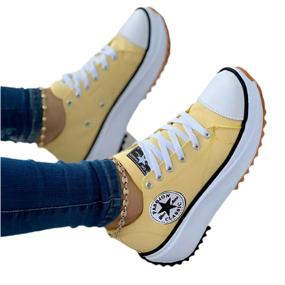 Flat Lace-Up Sneakers Pattern Canvas Casual Women Sport Shoes