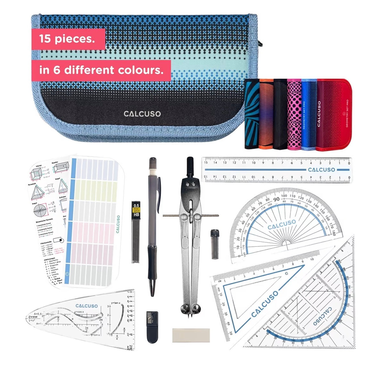 CALCUSO Geometry Set PRO with Compass & Protractor Blue Case
