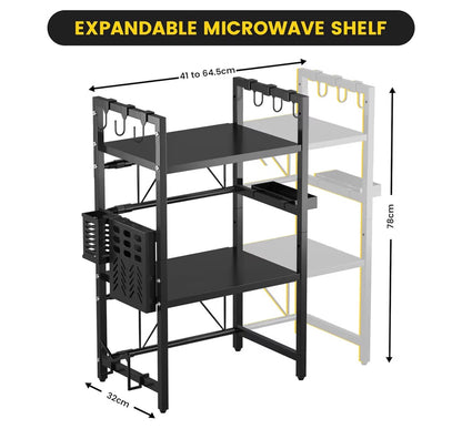 Expandable 3 Tier Microwave Shelf - 2 Shelves Microwave Stand For Kitchen Counter - Rack for Air fryer,Toaster and Coffee Machine - Kitchen Organiser Storage & Organisation