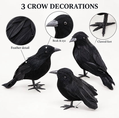 3-Pack Black Crow Halloween Decorations | Minja Superstore
