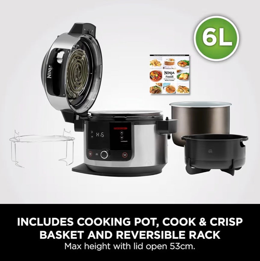 Foodi 11-in-1 SmartLid Multi-Cooker, 6L, Electric Pressure Cooker & Air Fryer, Layer Mains & Sides with Reversible Rack, Cooks 4 Portions, Dishwasher Safe Parts, Stainless Steel/Black OL550UK