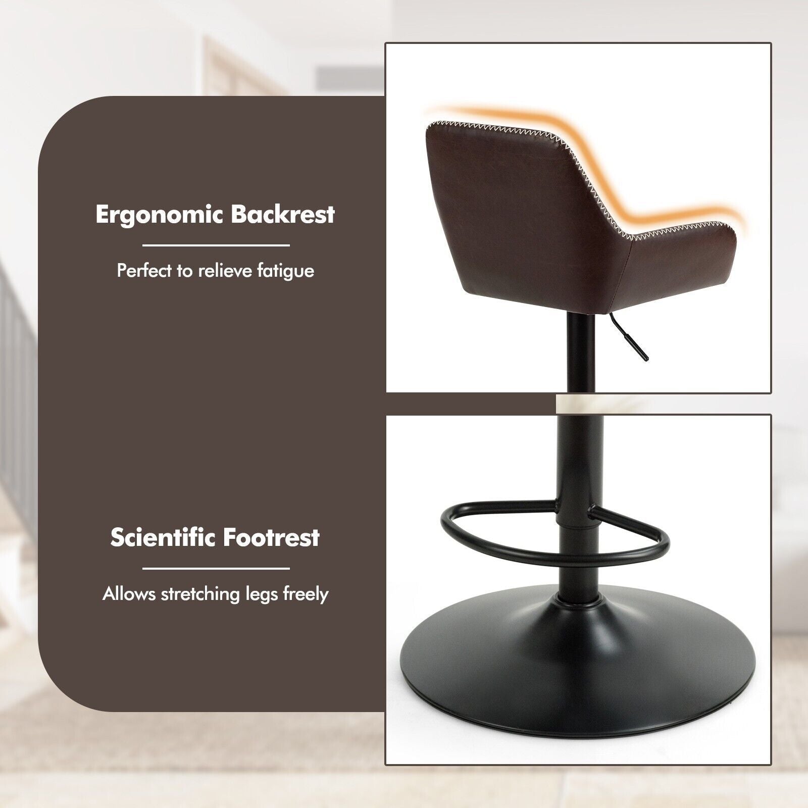 Elevate Your Space with the Premium PU Leather 360° Swivel Bar Stool Featuring Adjustable Height and Armrests