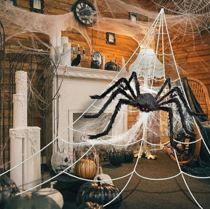 Giant Halloween Spider Web & 59-Inch Spider Decoration Set | 200-Inch Web