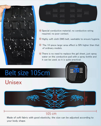 ABS Trainer EMS Muscle Stimulator Belt 14 Pads 8 Modes 30 Levels