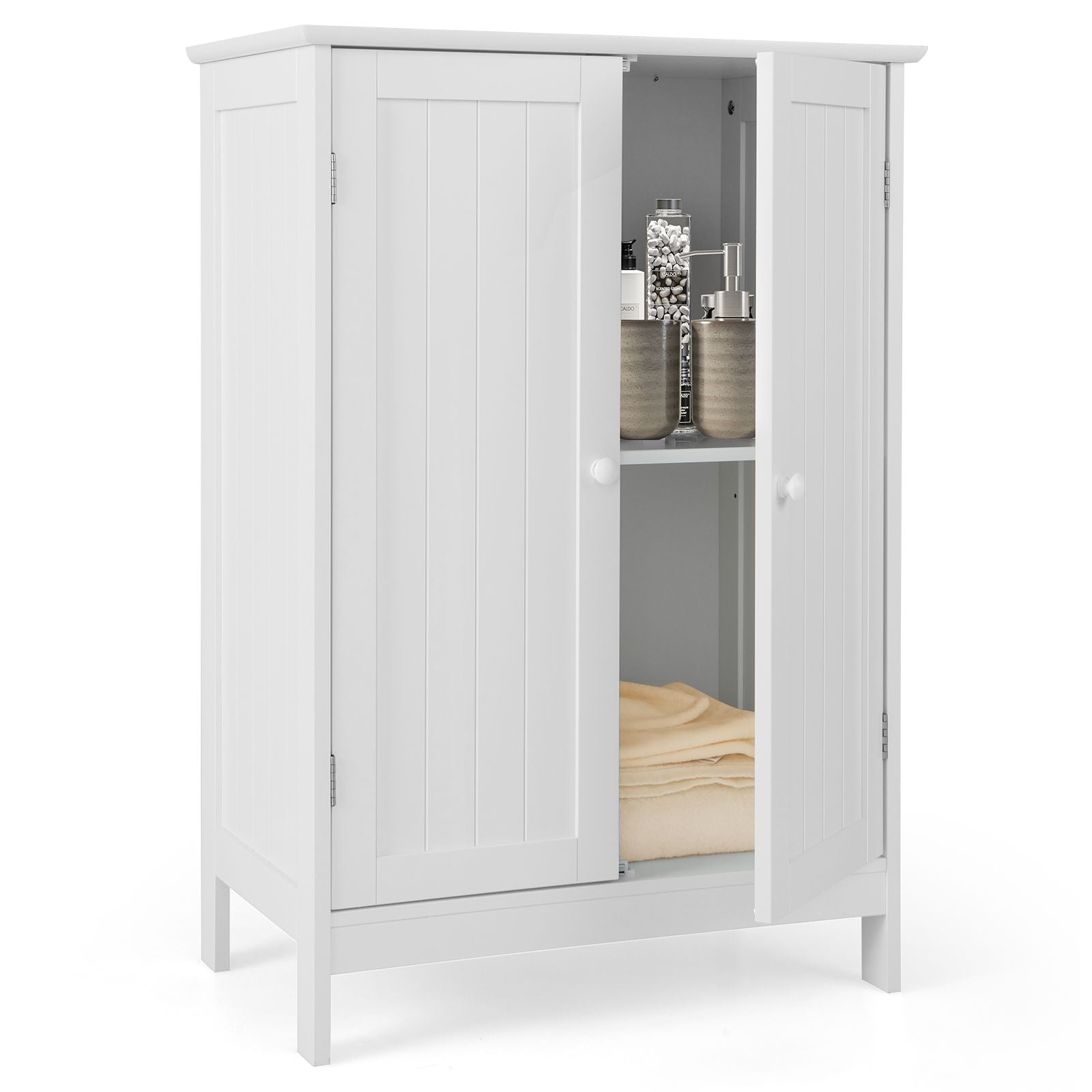 Double Door Bathroom Floor Cabinet with Adjustable Shelving