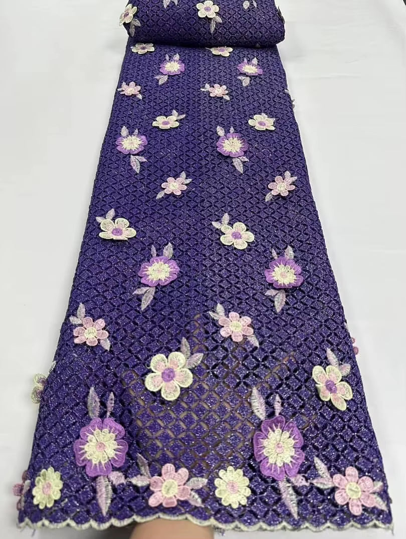Nigerian 3D Embroidered Water Soluble Lace Fabric 2025 African Guipure Cord Lace Fabric for Sewing Women Dresses Latest 5 Yards