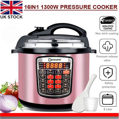 16-In-1 Multi Cooker 6L Pressure Non-Stick Rice Slow Cook Keepwarm Digital 1000W