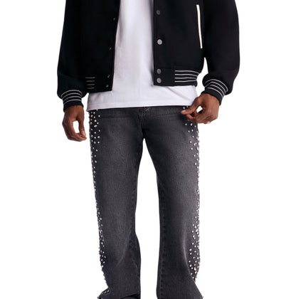Stacked Slim Flare Another Level Jeweled Jeans Black Wash