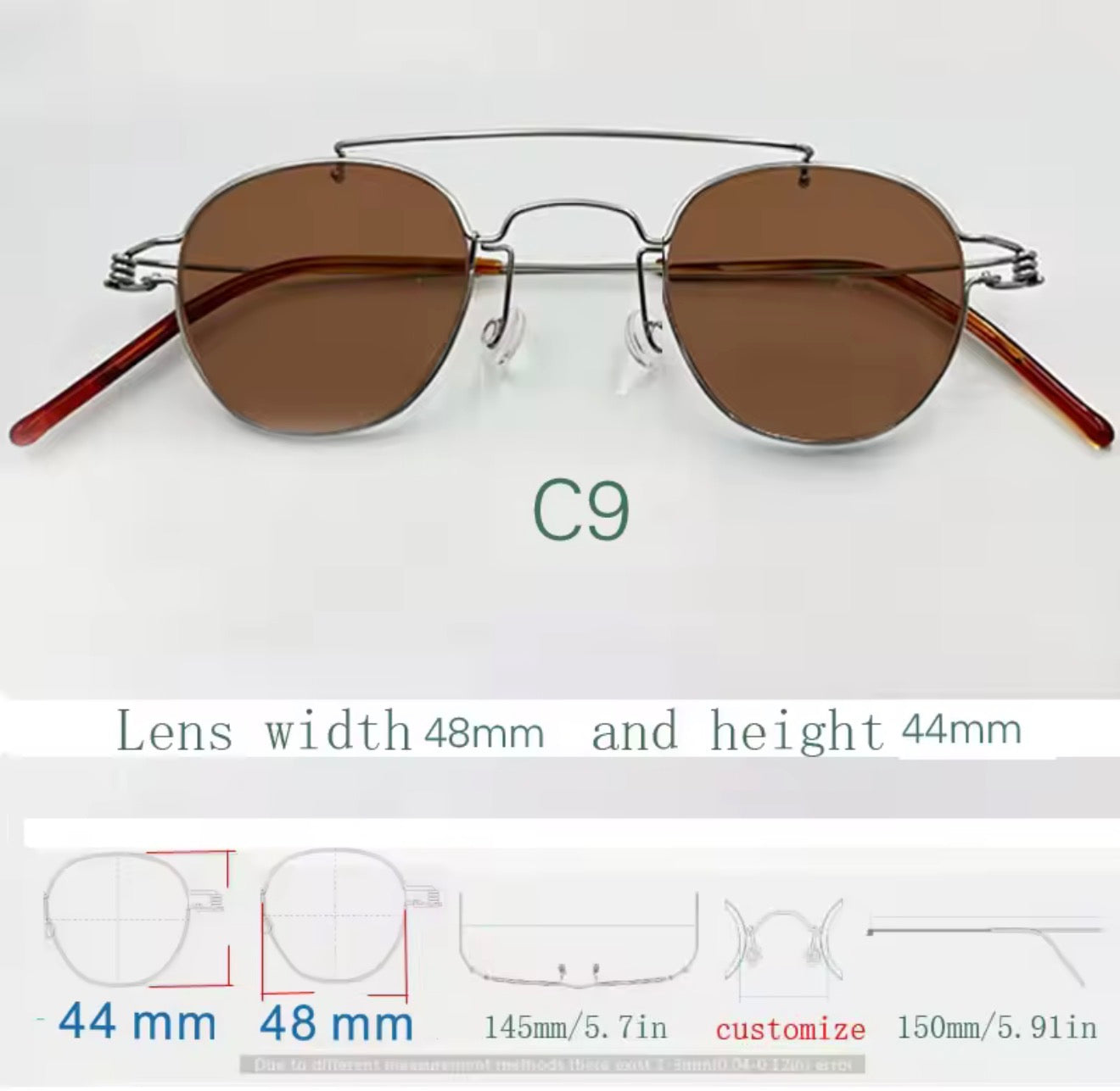 Retro style handmade screw free UV400 polygonal sunglasses ultra light vintage fashion double nose bridge sunnies