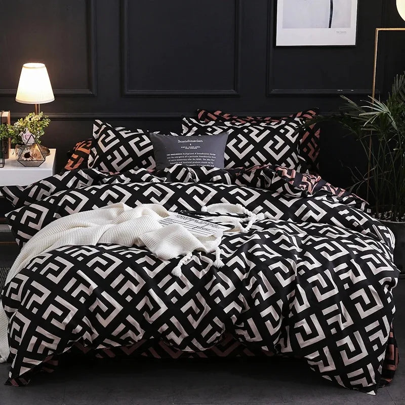 Luxury Black Bedding Comforter Set with Pillow Case Single Full Size Bed Linen Duvet Cover Set Queen/King Double Single Bed