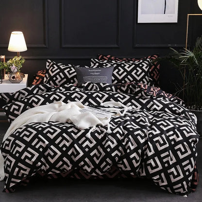 Luxury Black Bedding Comforter Set with Pillow Case Single Full Size Bed Linen Duvet Cover Set Queen/King Double Single Bed