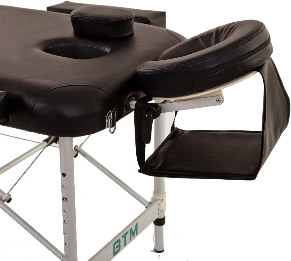 Premium Black Portable 3-Section Massage Table Bed with Aluminum Frame and Premium PU Leather - Perfect for Tattoo, Spa, and Reiki Therapy