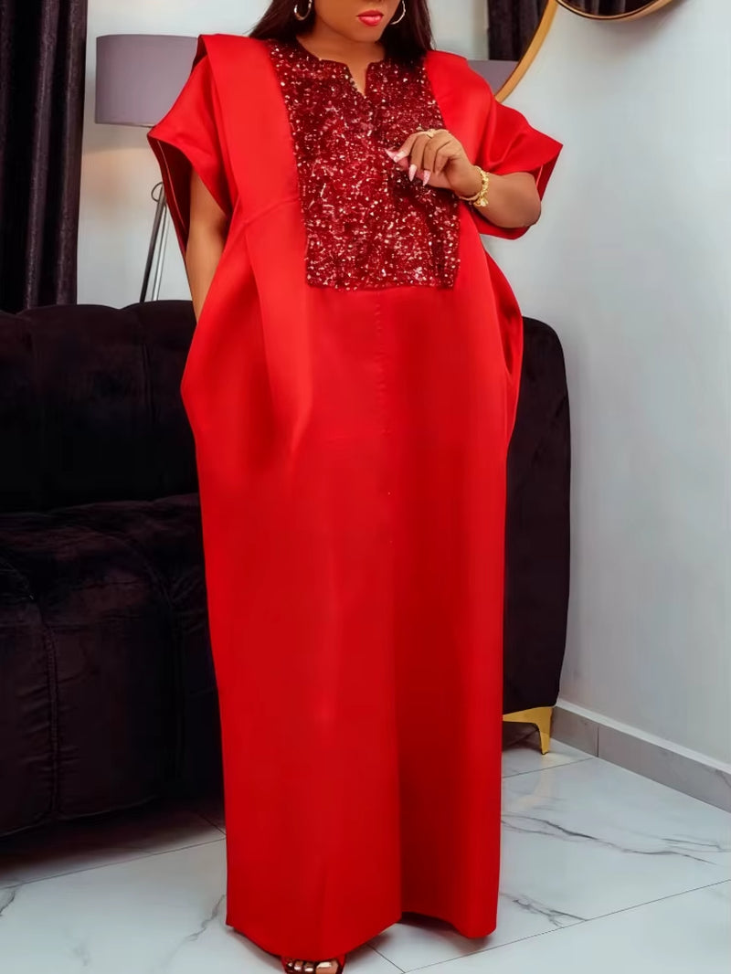 African Shiny Bubu Dresses for Women Patchwork Sequined Elegant Christmas Traditional Africa Long Loose Party Gowns New Event