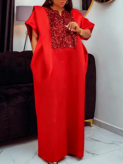 African Shiny Bubu Dresses for Women Patchwork Sequined Elegant Christmas Traditional Africa Long Loose Party Gowns New Event