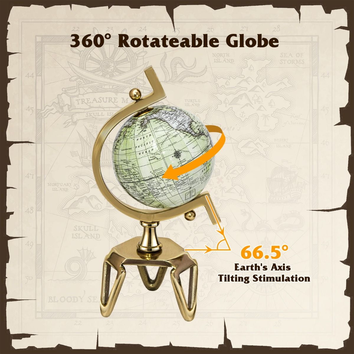 Elegant Interactive Educational Globe with Triangular Metal Stand and Realistic Meridian