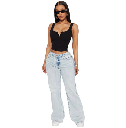 Mellow Moments Low Rise Wide Leg Jeans Light Wash