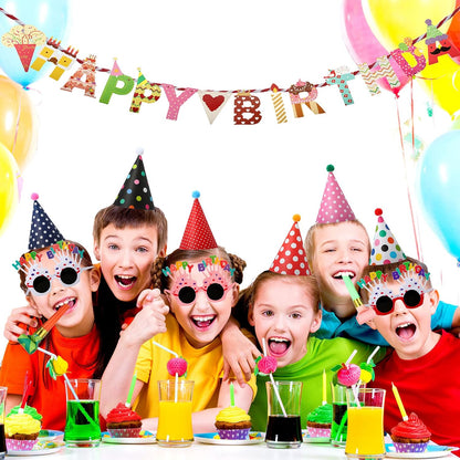 25 PCS Party Hats Pack with Happy Birthday Banners, Crown Hat, Glasses, Blowers for Boys, Girls, Kids, Adults Party Decoration