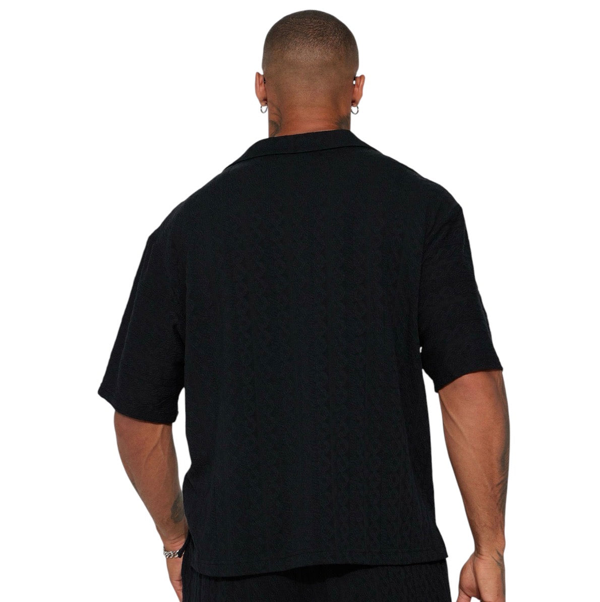 Check My Bank Statement Knit Short Sleeve Button Up Black