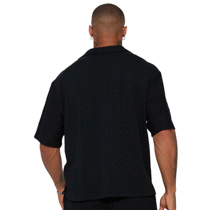 Check My Bank Statement Knit Short Sleeve Button Up Black