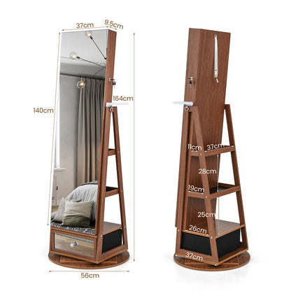 Lockable 360-Degree Rotating Jewelry Armoire with Full-Length Mirror