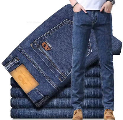 Spring Men's Light Blue Slim Jeans Stylish Casual Stretch Fabric Denim Pants Classic Trousers Smoke Gray