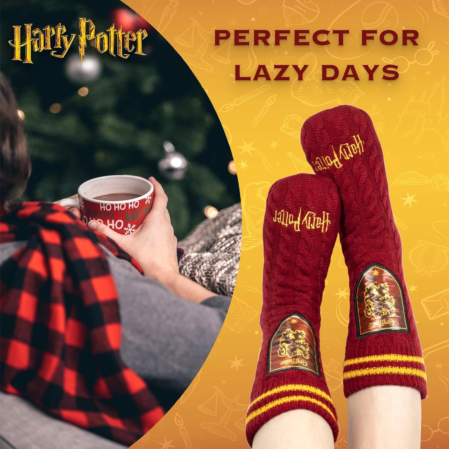 - Women'S Slippery Socks - Burgundy Gryffindor/Black Woolly Bed Socks - One Size Fits Women'S Size 5-8 - Official Merchandise