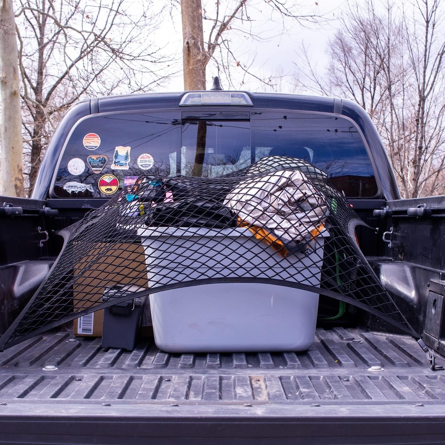 Premium Elastic Cargo Net - Versatile Truck Bed Organizer for Light Loads, 4'X4' Expands to 7'X7' (Single Layer)