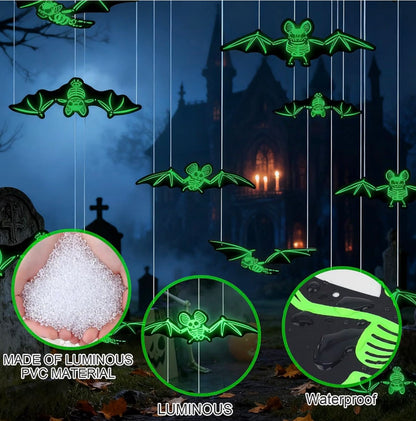 12 Hanging Halloween Bats with Glowing Skull Designs | Minja Superstore