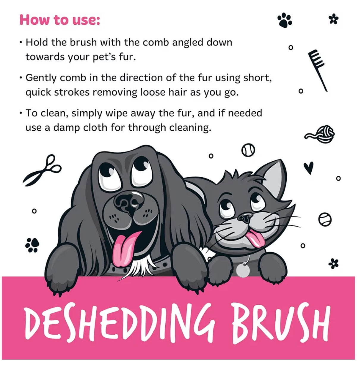 Bugalugs Deshedding Brush for Dogs Cats & Horses