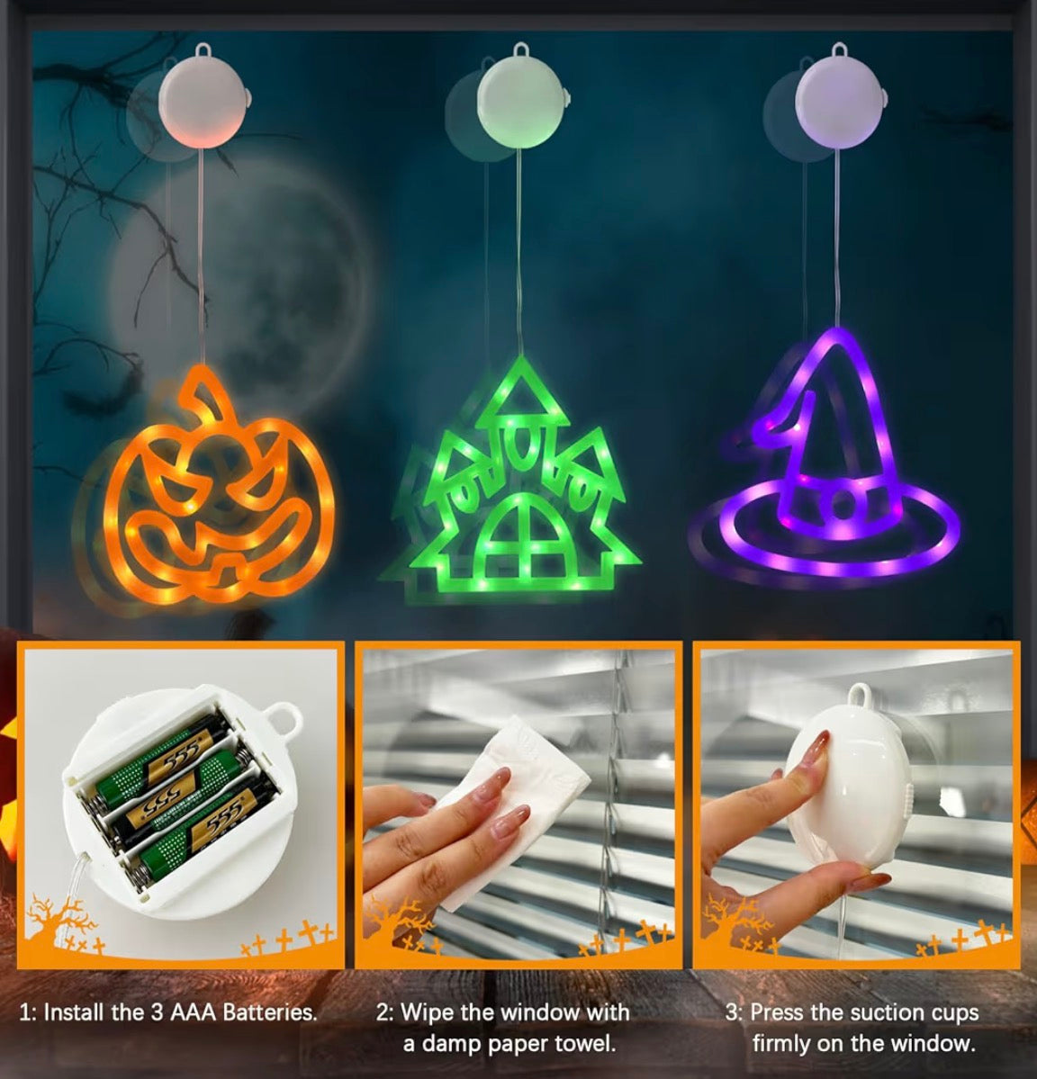 Jsdoin 3-Pack Halloween Window Lights | Minja Superstore