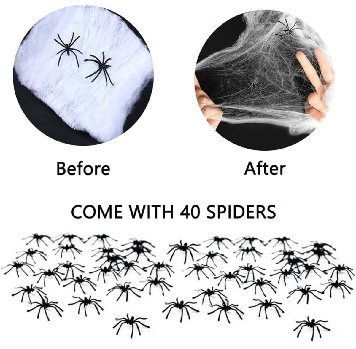 Halloween Spider Web Decorations 200g with 40 Plastic Spiders | Minja Superstore
