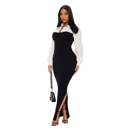 Maya Contrast Sweater Maxi Dress Black White