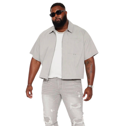 Ripped Stacked Skinny Flare Jeans Grey