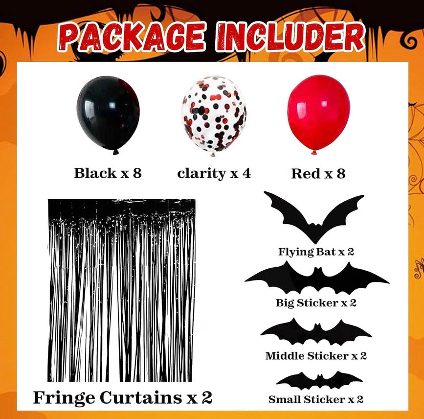 Halloween Party Decorations Set – Banner, Balloons & Black Fringe Backdrop | Minja Superstore