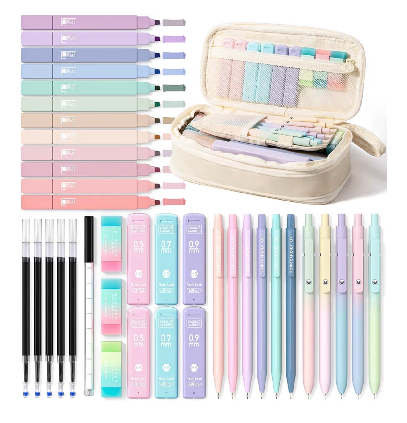 Four Candies 39 Piece Pencil Case Stationery Set