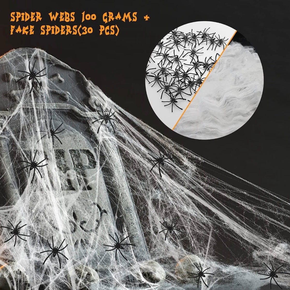 Halloween Spider Web Decoration 300g with 100 Black Spiders | Minja Superstore