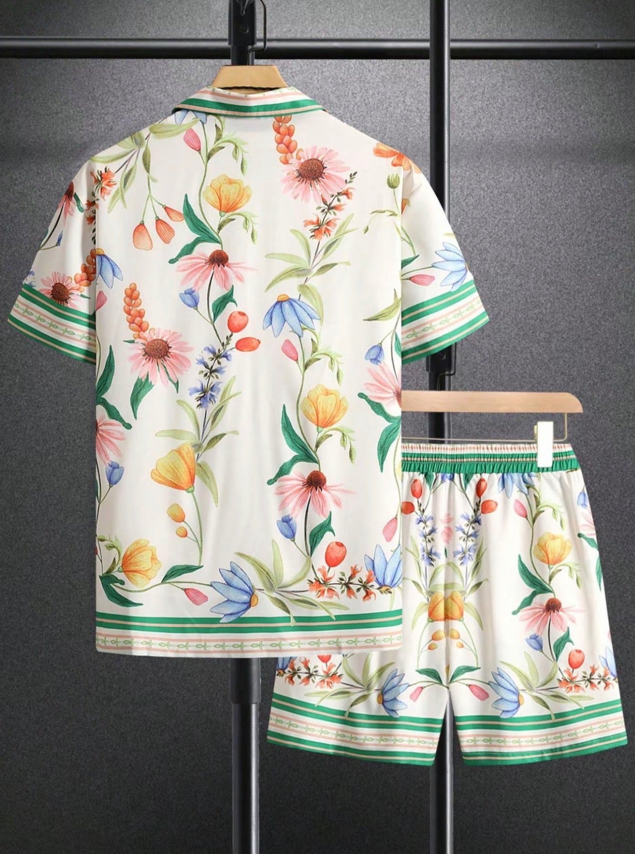 Men's Summer Beach Casual Short Sleeve Button Shirt Set