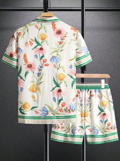 Men's Summer Beach Casual Short Sleeve Button Shirt Set