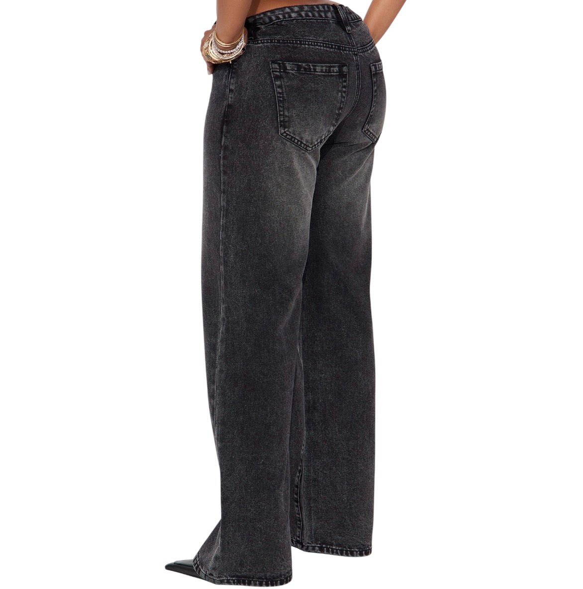 Westside Low Rise Wide Leg Jeans Black Wash