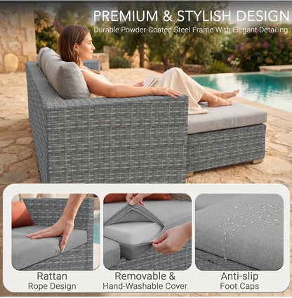 EVRE Malibu Rattan Garden Furniture Set with 3 Seater Sofa & Coffee Table