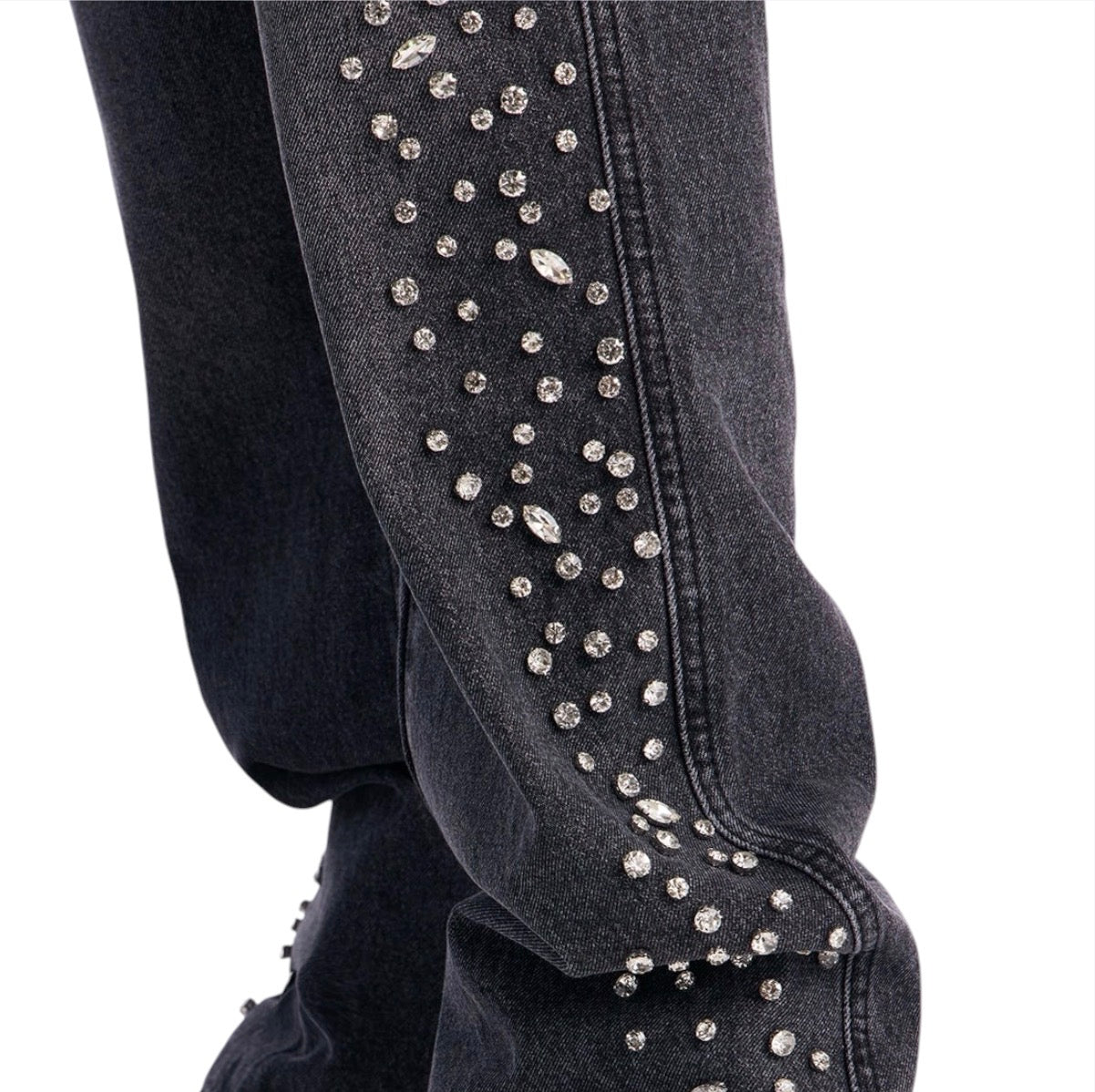 Stacked Slim Flare Another Level Jeweled Jeans Black Wash