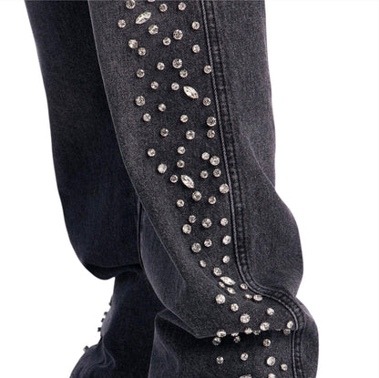 Stacked Slim Flare Another Level Jeweled Jeans Black Wash