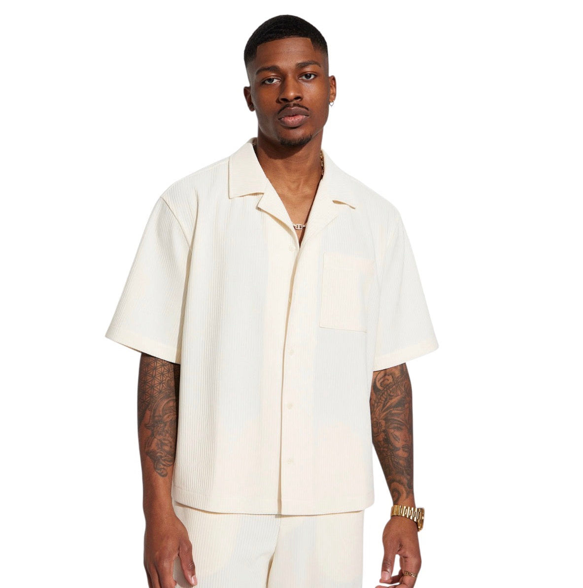 Show Up Short Sleeve Cuban Shirt Off White