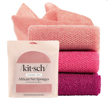 Kitsch African Net Sponge 3pcs Aqua Grey | Exfoliating Body Scrubber