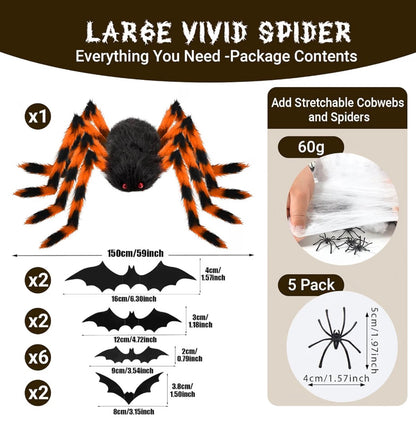 AMLOOPH 59-Inch Orange Halloween Spider Set with Bats & Cobwebs | Minja Superstore