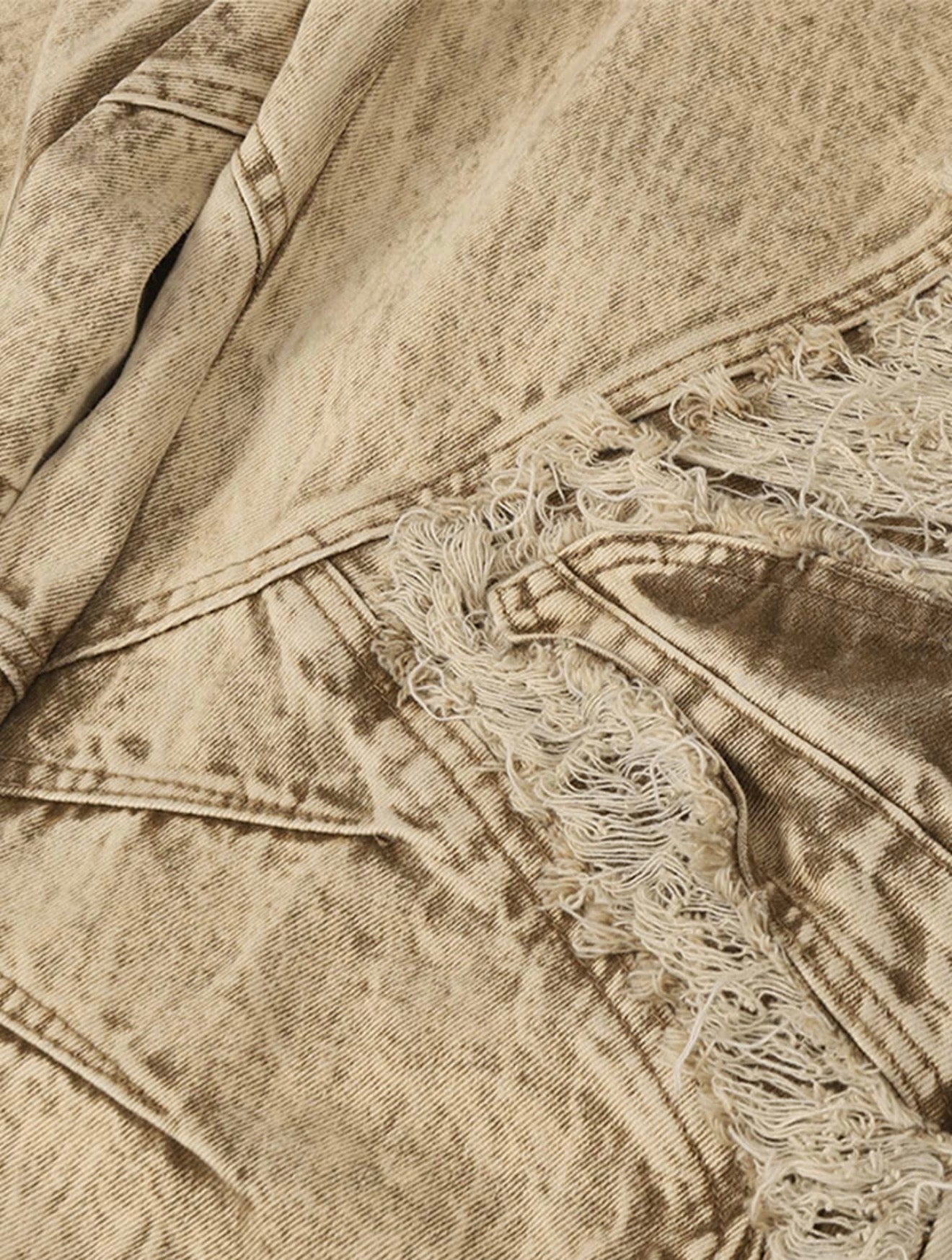 DISTRESSED RAW-EDGE PANEL SCULPTED WIDE-LEG JEANS