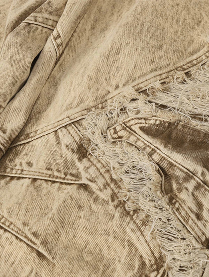 DISTRESSED RAW-EDGE PANEL SCULPTED WIDE-LEG JEANS