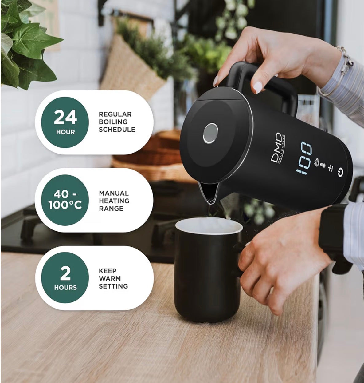DMD Collective Store Smart Kettle 1.5L, Wi-Fi Touchscreen, Voice Control with Alexa & Google | Digital Temperature Display, Double Wall & Anti-Scalding Design, Energy-Efficient 2200W