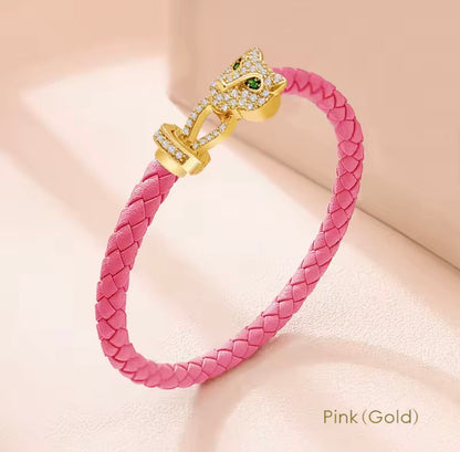 MOONLIGHT Classic Design Exquisite Cheetah Zircon Bracelet for Women Braided Leather Bracelet Quality Banquet Couples Gift